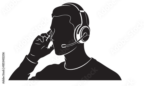 Customer service representative wearing headset and talking on phone