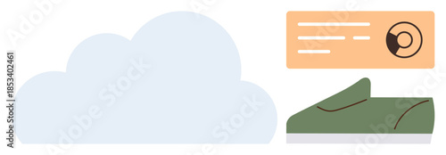 Cloud shape, identity badge, and a green shoe emphasizing data security, user access, and modern tech solutions. Ideal for online storage, technology, security, data sharing user identity cloud