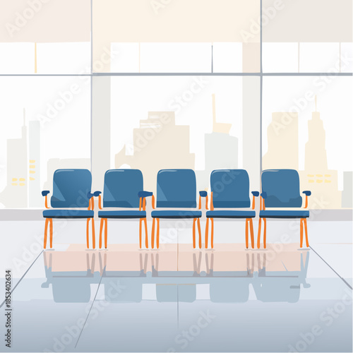 Clean flat vector illustration of empty chairs in a public waiting area, modern minimal style, isolated background, suitable for business, healthcare, and service concepts

