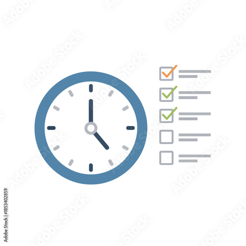 Time Management Checklist Icon: Clock and To-Do List with Checkmarks