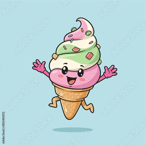 Cute Food Cartoon Character, funny, delicious cartoon of Ice cream and gelato