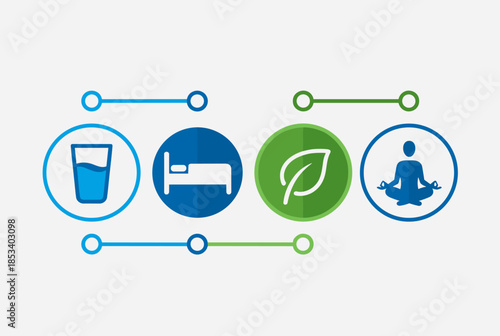Four Core Elements for a Healthy and Balanced Lifestyle Icon Set