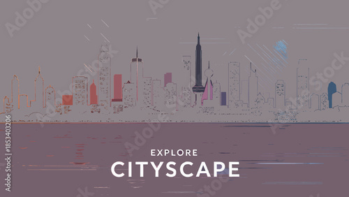 Vibrant cityscape with modern skyscrapers by water