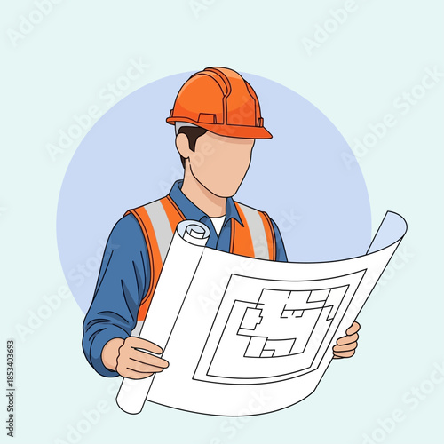 a construction engineer wearing an orange safety helmet and reflective vest