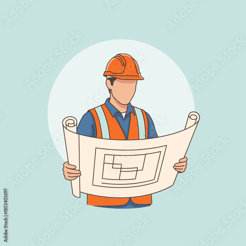 a construction engineer wearing an orange safety helmet and reflective vest