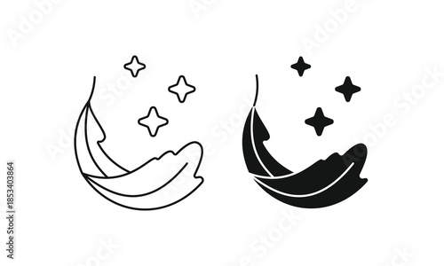 Feather with sparkles icon vector, symbol for sensitive skin, soft touch, lightweight material, and gentle skincare product
