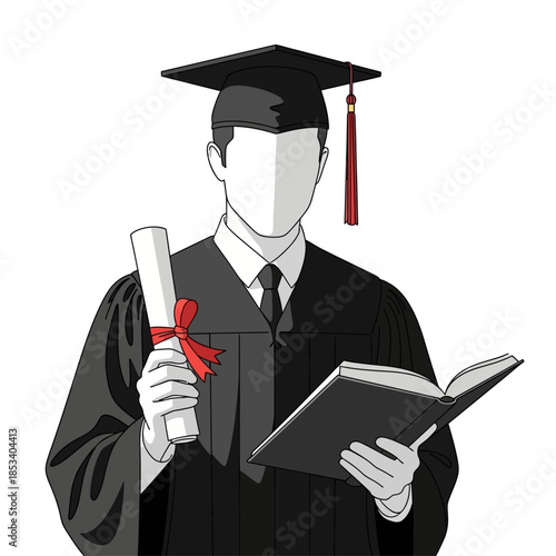 a graduate wearing a black graduation gown and mortarboard cap with a tassel