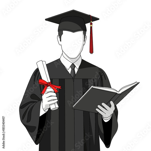 a graduate wearing a black graduation gown and mortarboard cap with a tassel