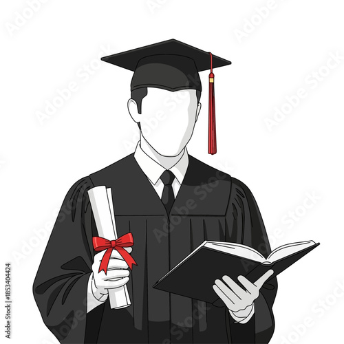a graduate wearing a black graduation gown and mortarboard cap with a tassel