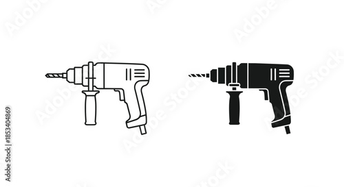 Line art and shaded illustration of two electric drills on a white background, showcasing different design styles.