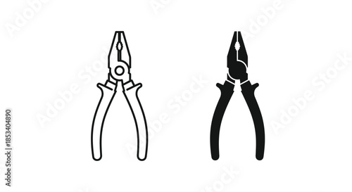 Black and white line art illustration of two pairs of pliers on a plain white background.