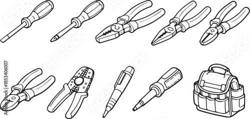 Electrician Core Hand Tools Line Art Set.eps