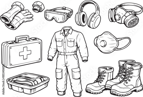 Mobile Mechanic Essentials Line Art Set.eps