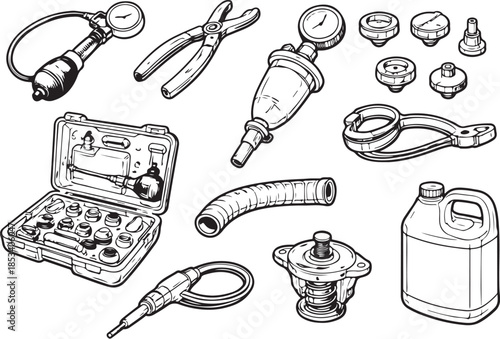 Exhaust and Undercar Tools Line Art Set.eps
