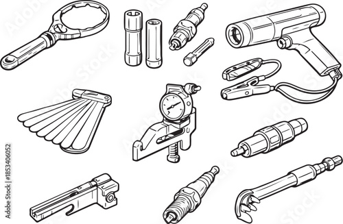 Car Lifting and Support Tools Line Art Set.eps