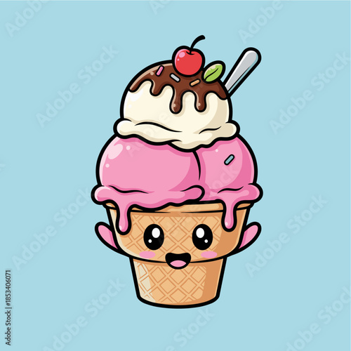 Cute Food Cartoon Character, funny, delicious cartoon of Ice cream and gelato
