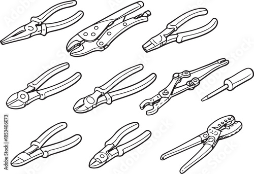 Pliers and Cutting Tools Line Art Set.eps