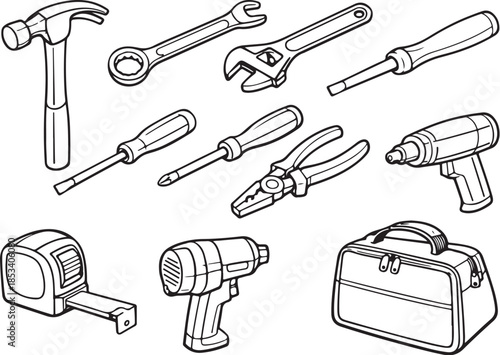 Mechanic Core Hand Tools Line Art Set.eps
