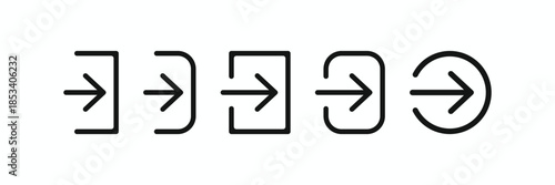 Minimalist black line login and sign in icon set with arrow and door symbols for apps and web