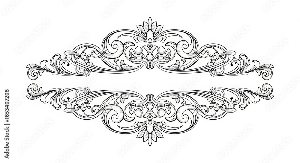 Naklejka premium Ornate baroque-inspired black and white frame with intricate floral scrollwork elements