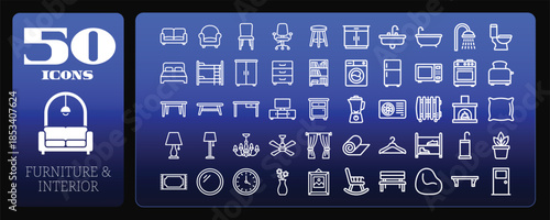 Modern Furniture and Interior Design Line Icons