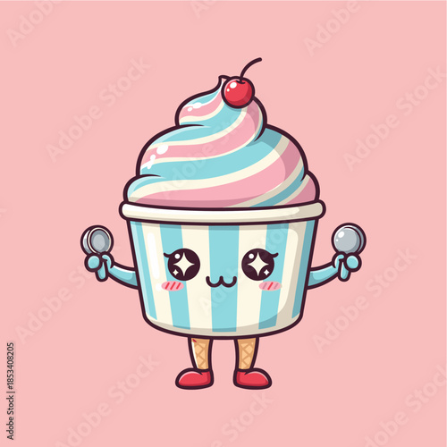 Cute Food Cartoon Character, funny, delicious cartoon of Ice cream and gelato