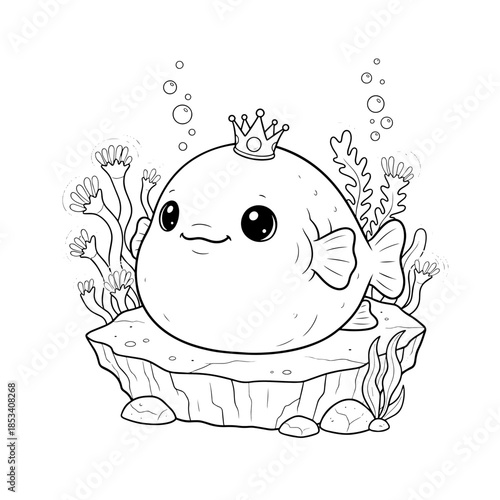fish in the water, Cute Crowned Blobfish Redemption on Rocky Ledge Coloring