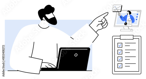 Remote work concept. Remote work promotes collaboration with digital tools and task management. Remote work highlights productivity and effective communication. For freelancers, teams, and business