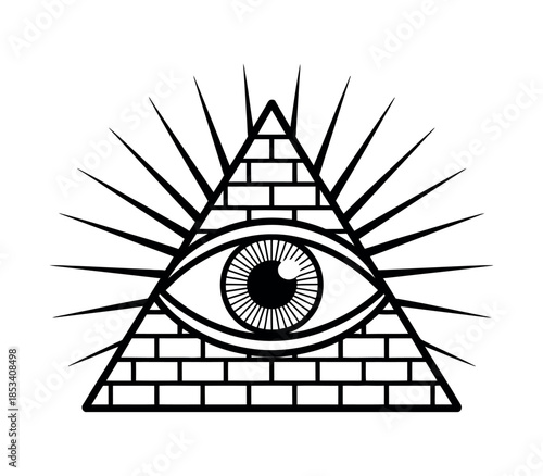 Mysterious pyramid with an all-seeing eye, symbolizing knowledge and oversight.