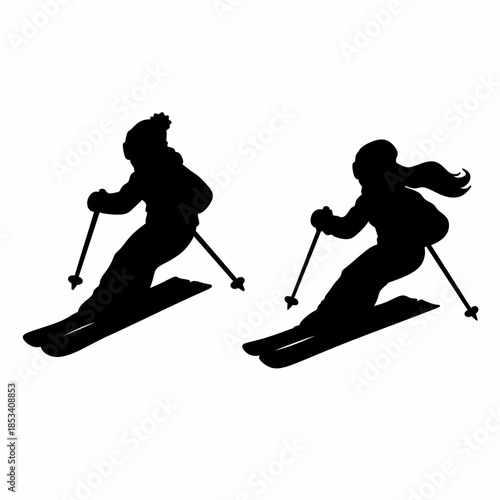 Ski silhouette.Silhouette of a couple skiing
