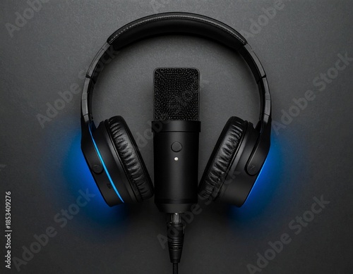 Flat Lay of Professional Black Podcast Equipment Gear