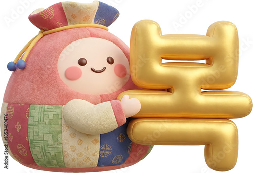 Cute Bok (Fortune) Character Holding Bag