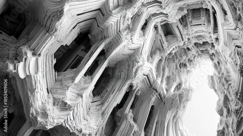 Microscopic view of architectural material, revealing intricate crystalline structures, abstract detail