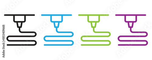 3d printing process icon, precision 3D printing process with advanced nozzle technology in trendy flat style illustration isolated on white background.