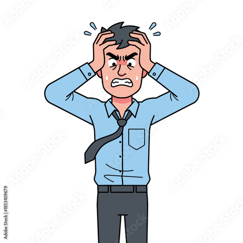 Frustrated Businessman Clutching Head in Stress and Anxiety.
