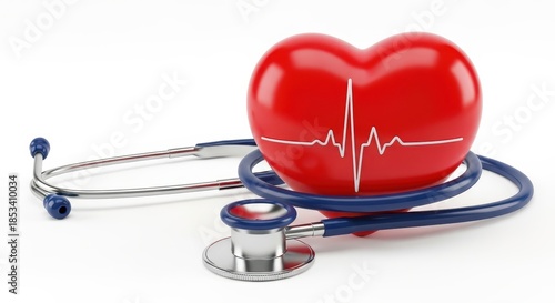 An artistic, healthy heart concept surrounded by a stethoscope represents the vitality and the core element of the health industry. 