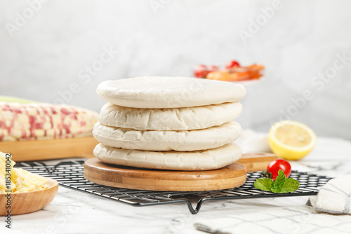 Homemade Pita Bread with Fresh Ingredients and Baking Supplies