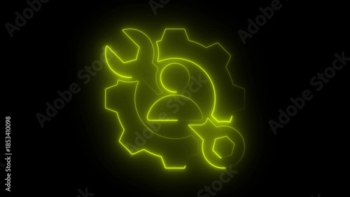  Neon User Settings Icon Animation – Profile with Gear and Wrench Symbol Glowing Yellow  on Black