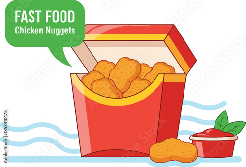Fast Food Chicken Nuggets Icon with Sauce Cup and Decorative Container for Menu, Advertising, and Culinary Design Themes