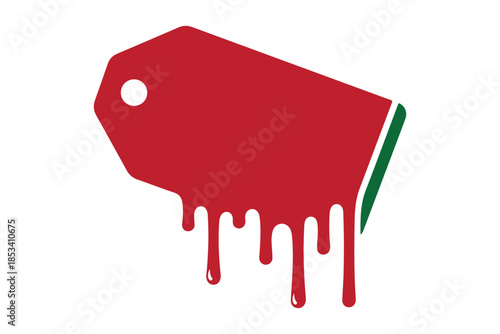 A red price tag with dripping paint 