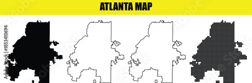 Atlanta map silhouette vector illustration georgia state city outline and dotted pattern collection for graphic design work