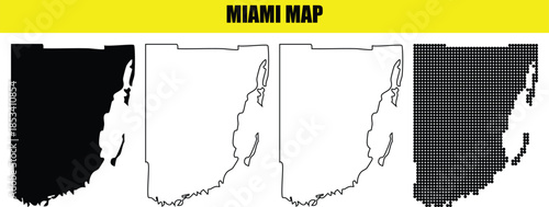 Miami map silhouette vector illustration florida city outline and dotted pattern collection for geography and travel designs