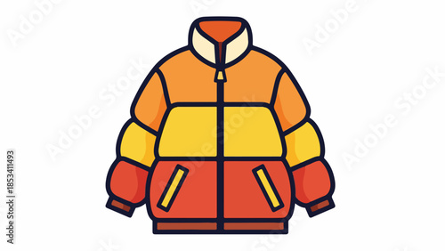 Colorful illustration of a winter jacket with a zipper on a white background.
