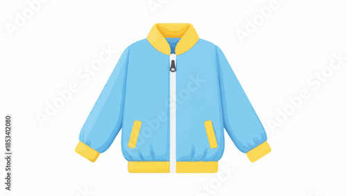Flat lay of a light blue and yellow zip-up jacket with a white background.