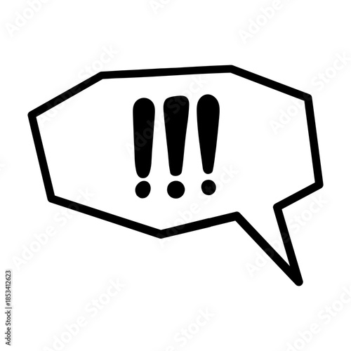 Bold Exclamation Mark in Jagged Speech Bubble. Hand Drawn Comic Shout Box. Sketchy Scream Balloon Vector Illustration.