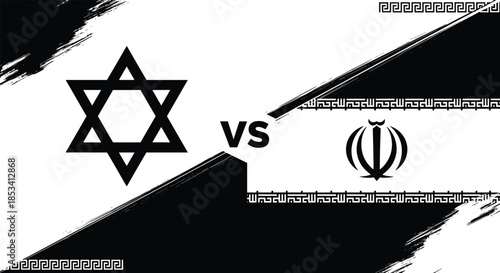 Israel vs Iran Conflict Concept with National Symbols Star of David and Emblem Vector Illustration