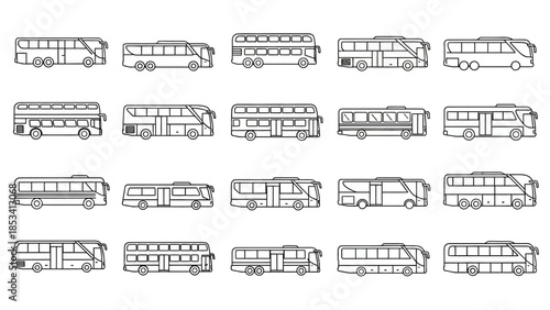 Bus Outline Grid Icon Set for Public Transport Collection