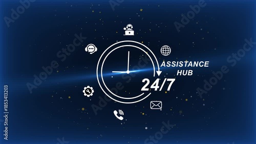 Wallpaper Mural 24/7 Assistance Hub Clock with Support on Dark Blue Background support hub customer service help desk Torontodigital.ca