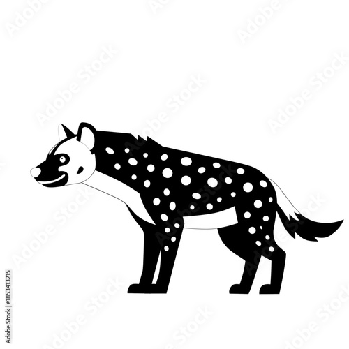 Black silhouette of a hyena with spotted body shape, isolated on white background. Wild animal silhouette concept for logo, icon, wildlife, and safari design