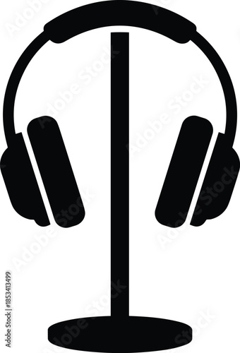 Simple flat graphic design of a headset display used for illustrating music studio setups, podcasting gear guides, and specialized retail electronics consumer services.
